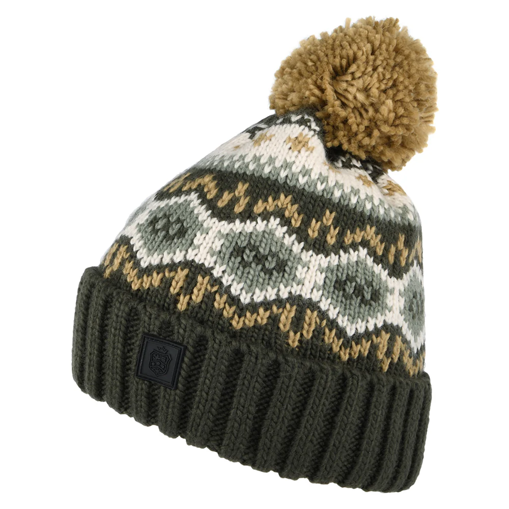 Failsworth Fair Isle Bommelmütze - Moosgrün