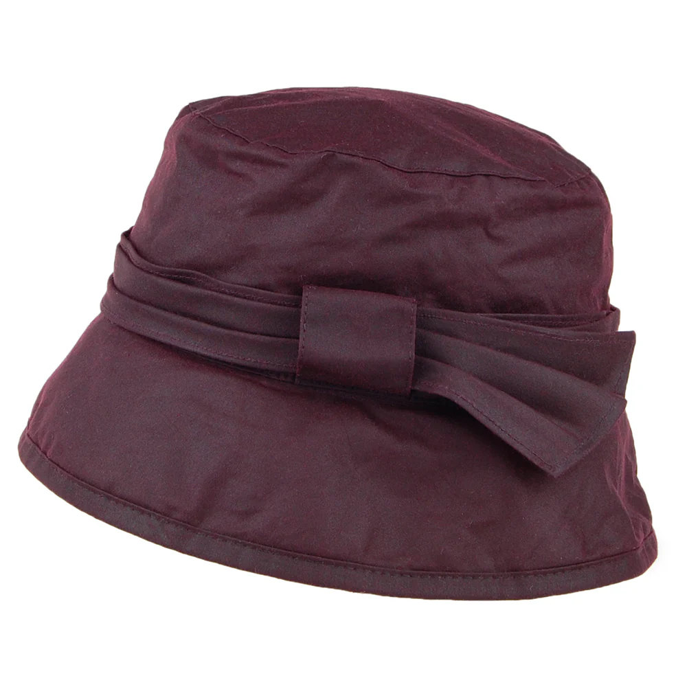 Failsworth Fischerhut aus gewachster Baumwolle mit Schleife - Merlot