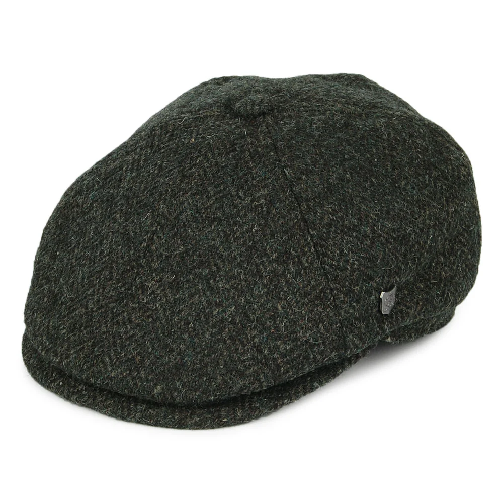 Failsworth Hudson HARRIS TWEED Ballonmütze mit Fischgrätmuster - Olivgrün