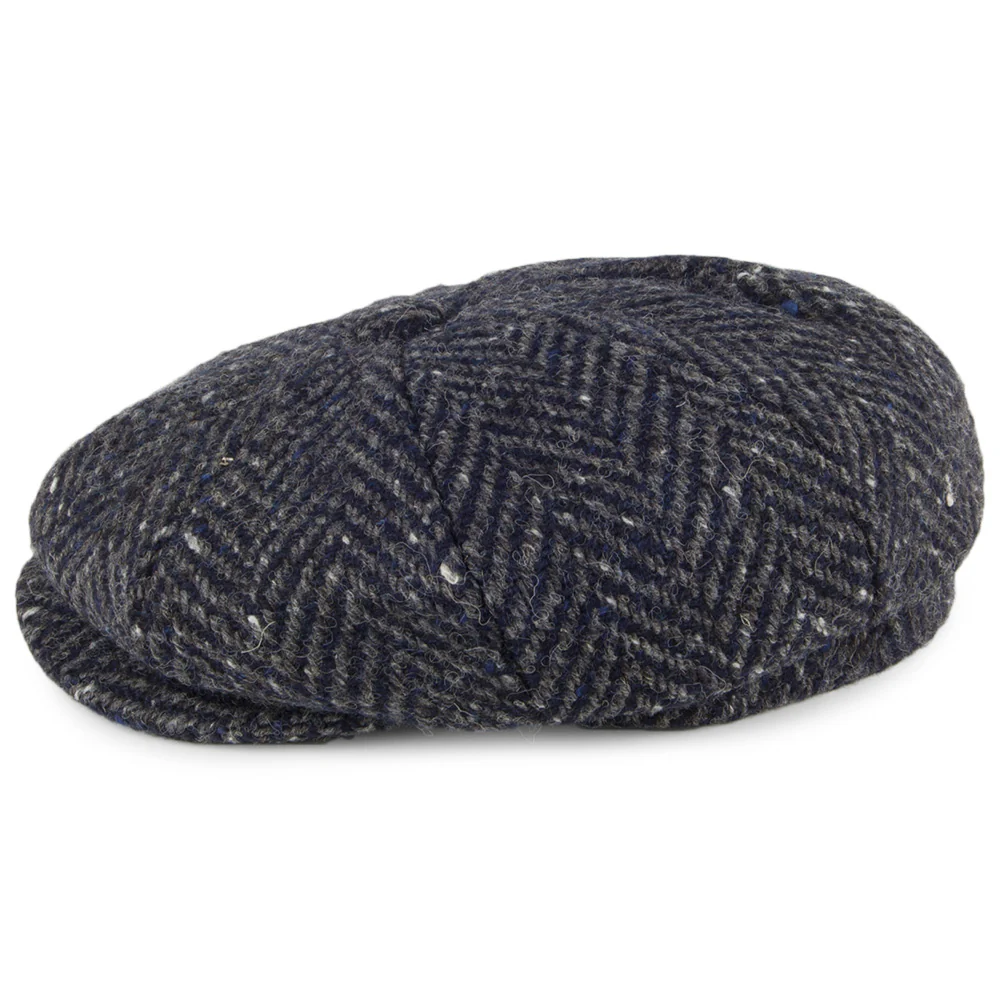 Failsworth Mayo Donegal Tweed Ballonmütze mit Fischgrätmuster - Marineblau-Grau - Image 3