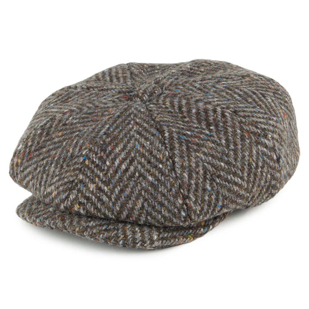 Failsworth Mayo Donegal Tweed Ballonmütze mit Fischgrätmuster - Torf
