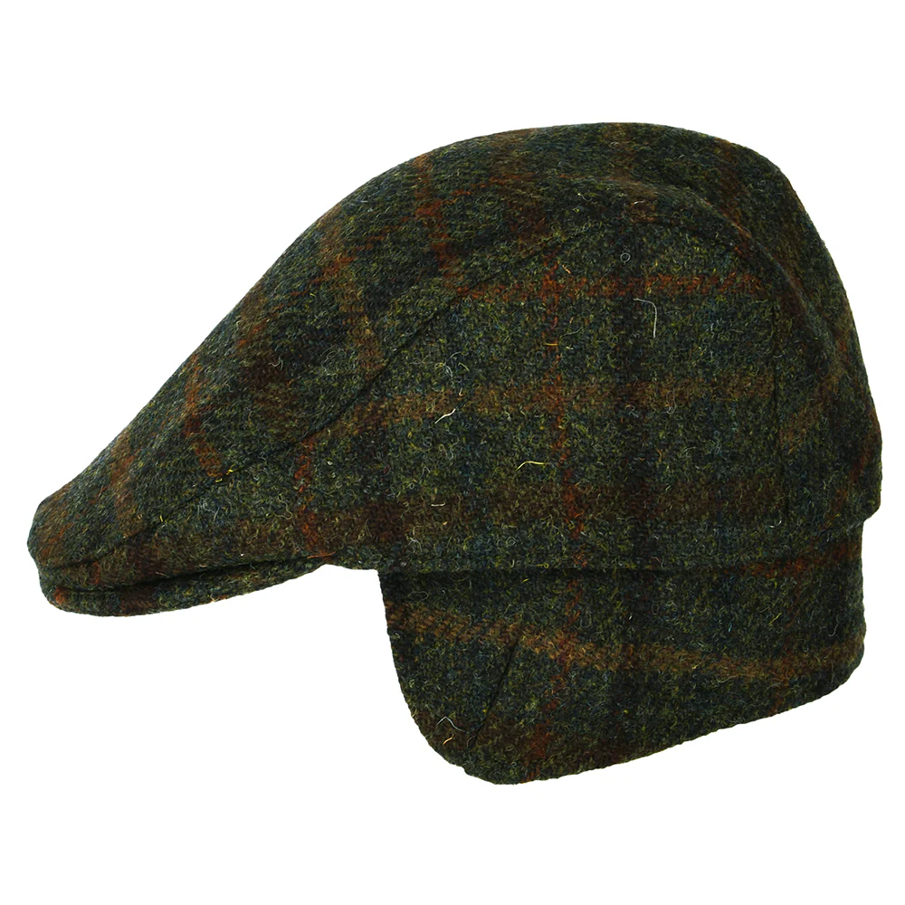 Failsworth Oban HARRIS TWEED Schiebermütze Kariert mit Ohrenklappen - Olivgrün-Rostrot - Image 2