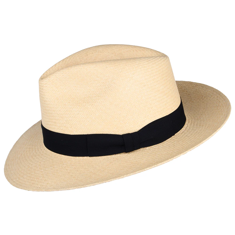 Failsworth Panama Fedora Hut mit heruntergeklappter Krempe - Natur-Marineblau - Image 2