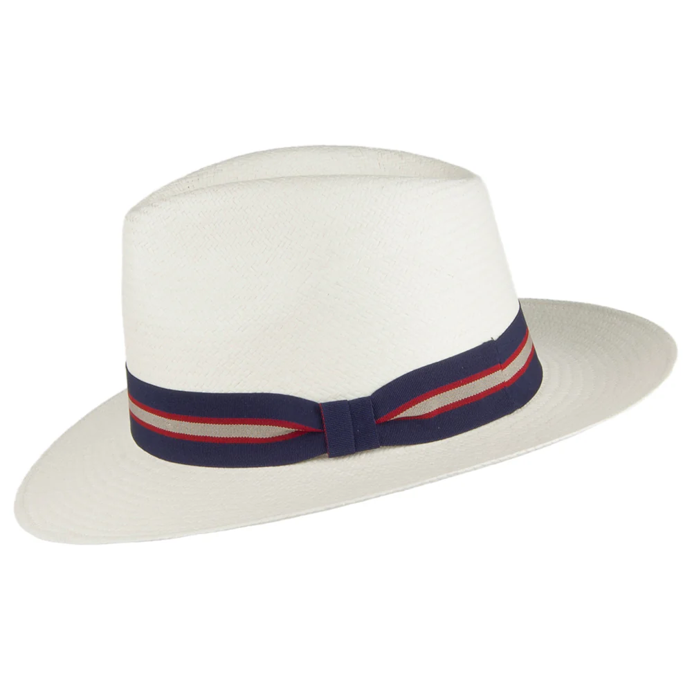 Failsworth Regimental Panama Fedora Hut und Marineblauem Hutband - Perlweiß - Image 2