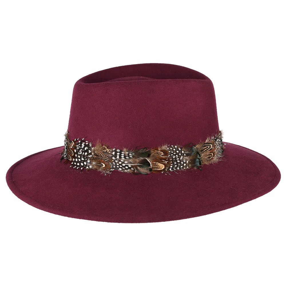 Failsworth Wasserabweisender Feder Fedora Hut - Weinrot - Image 2