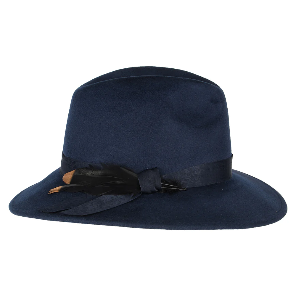 Failsworth Wasserabweisender Fedora Hut aus Wollfilz mit Feder - Marineblau - Image 2