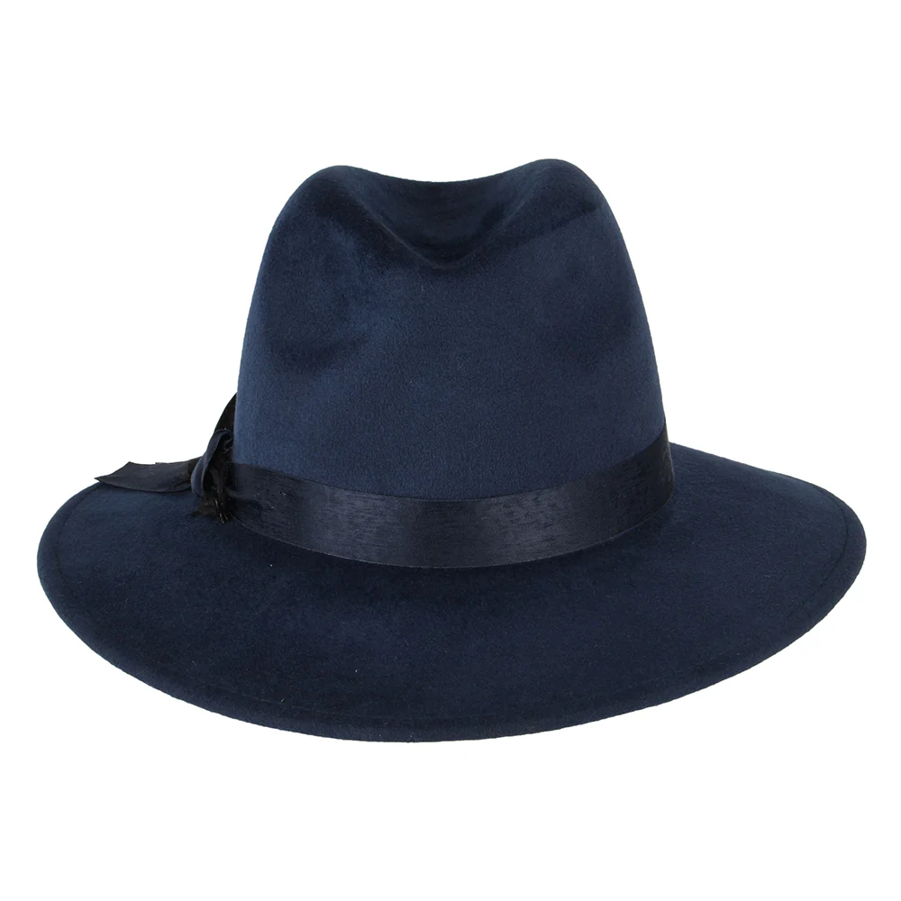 Failsworth Wasserabweisender Fedora Hut aus Wollfilz mit Feder - Marineblau - Image 3
