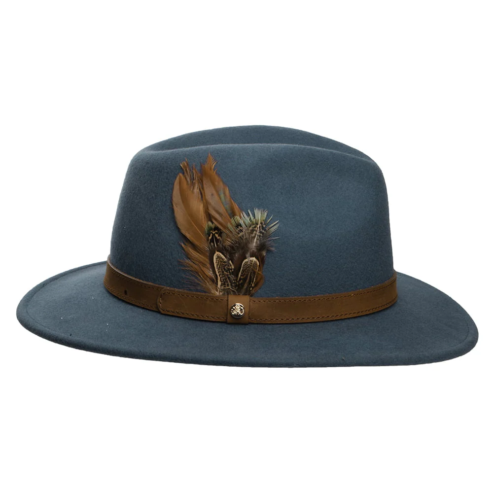 Failsworth Wasserabweisender Fedora Hut aus Wollfilz Mit Federn - Schieferblau - Image 3