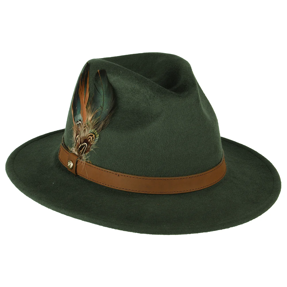 Failsworth Wasserabweisender Fedora Hut aus Wollfilz - Olivgrün