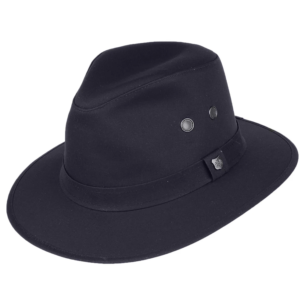 Failsworth Waxed Drifter Wasserabweisender Fedora Hut aus British Waxed Cotton - Marineblau
