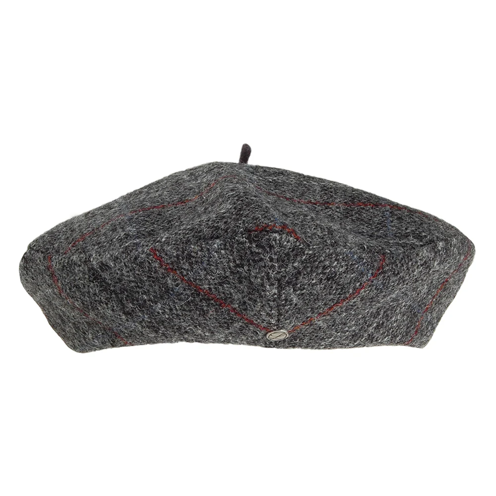 Héritage par Laulhère Gwen HARRIS TWEED Baskenmütze mit Fischgrätmuster - Grau