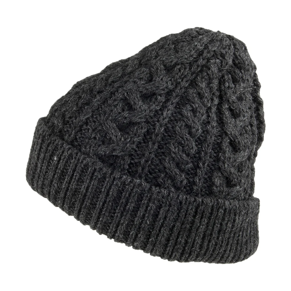 Highland 2000 Cuffed Beanie Mütze mit Zopfstrickmuster aus Englischer Wolle - Anthrazit