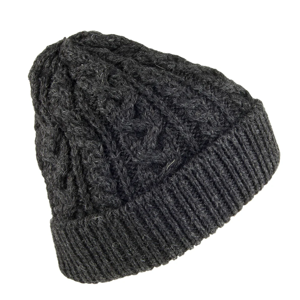Highland 2000 Cuffed Beanie Mütze mit Zopfstrickmuster aus Englischer Wolle - Anthrazit - Image 2