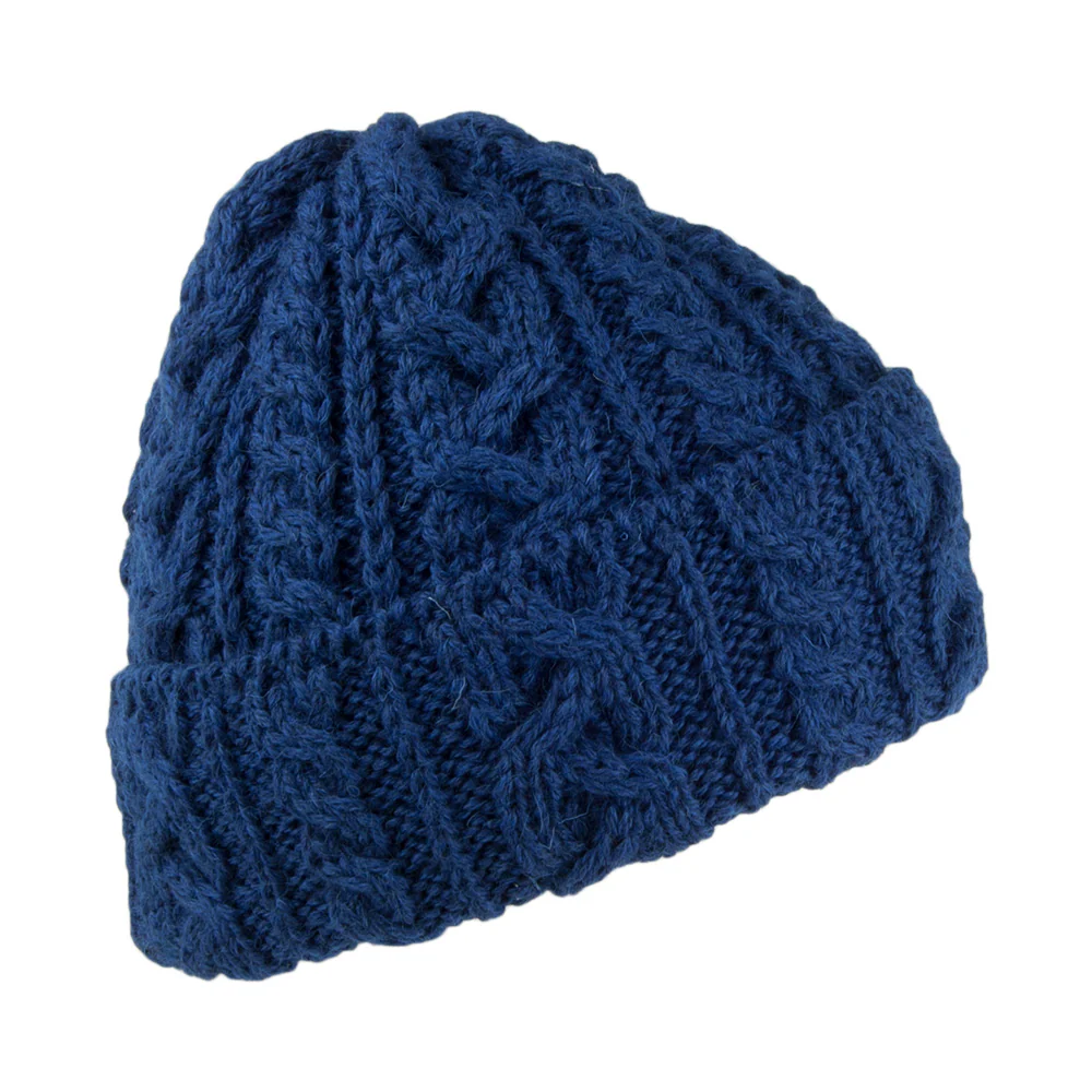 Highland 2000 Cuffed Beanie Mütze mit Zopfstrickmuster aus Englischer Wolle - Blau - Image 2