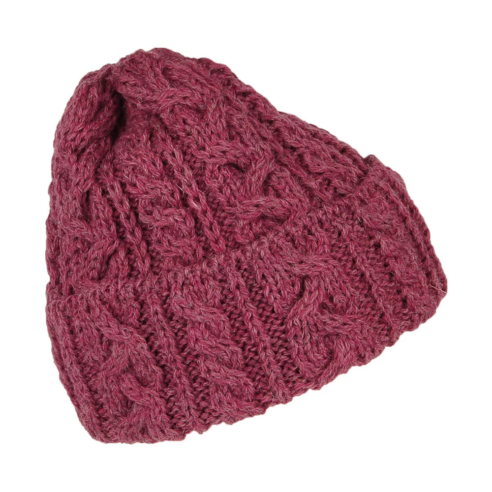 Highland 2000 Cuffed Beanie Mütze mit Zopfstrickmuster aus Englischer Wolle - Burgunderrot-Mix - Image 2