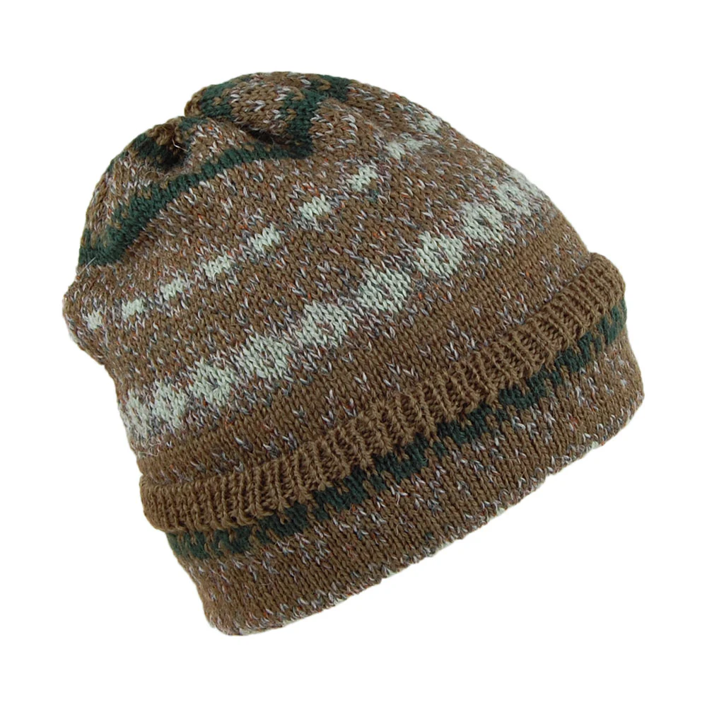 Highland 2000 Fair Isle Beanie Mütze mit Umschlag aus Wolle - Waldgrün Mix - Image 2