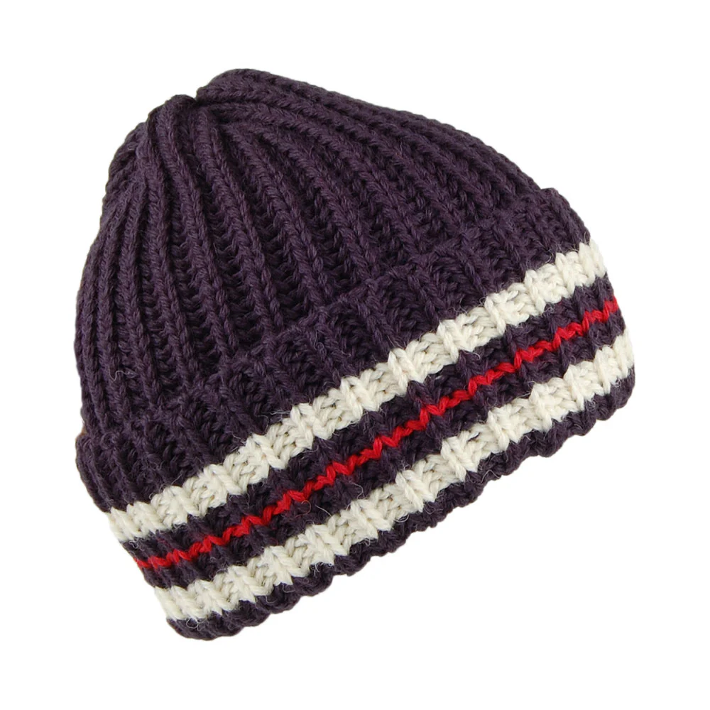Highland 2000 Gestreifte Beanie Mütze aus Aus englischer Wolle - Marineblau-Rot - Image 2