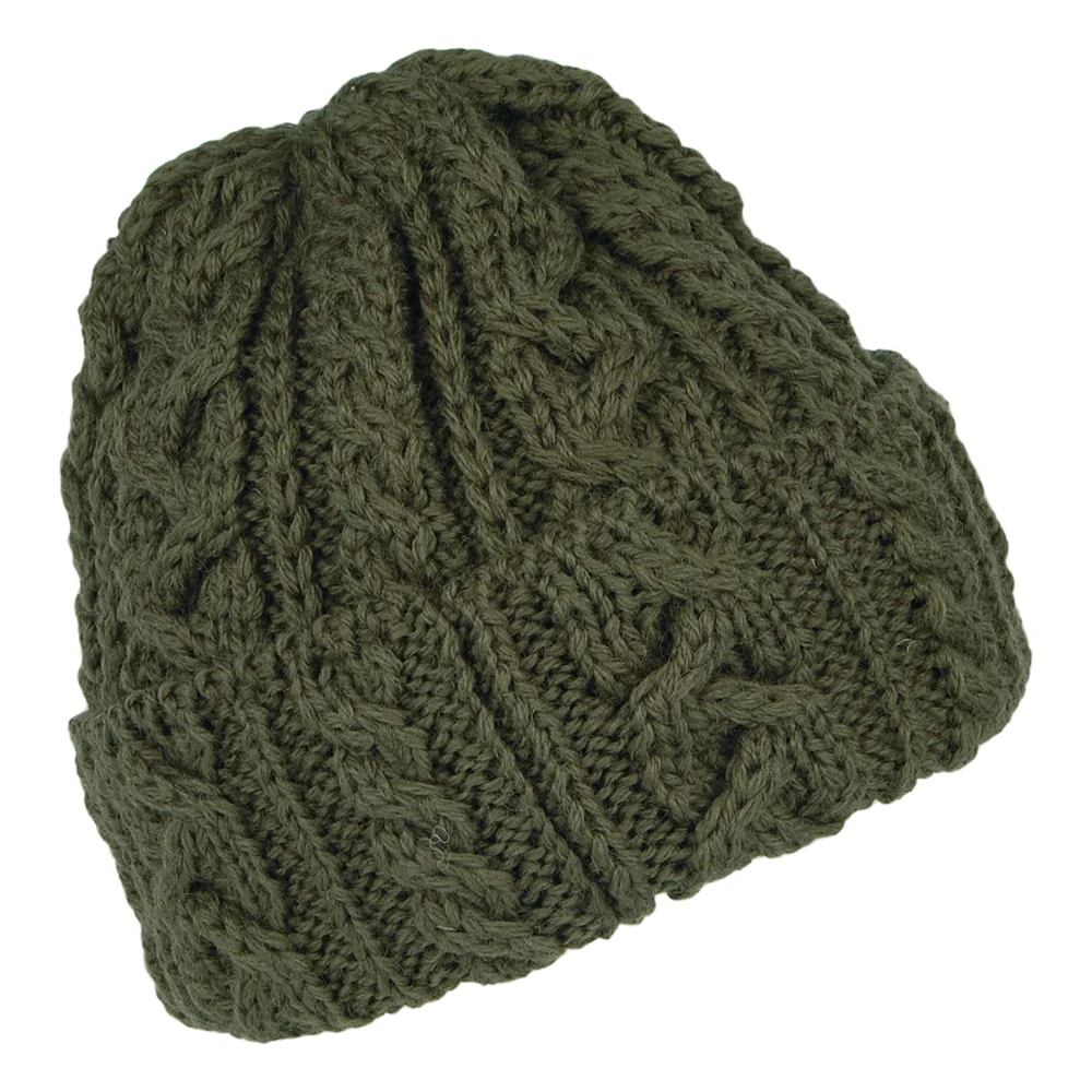 Highland 2000 Kabelstrick Beanie Mütze mit Umschlag - Olivgrün - Image 2
