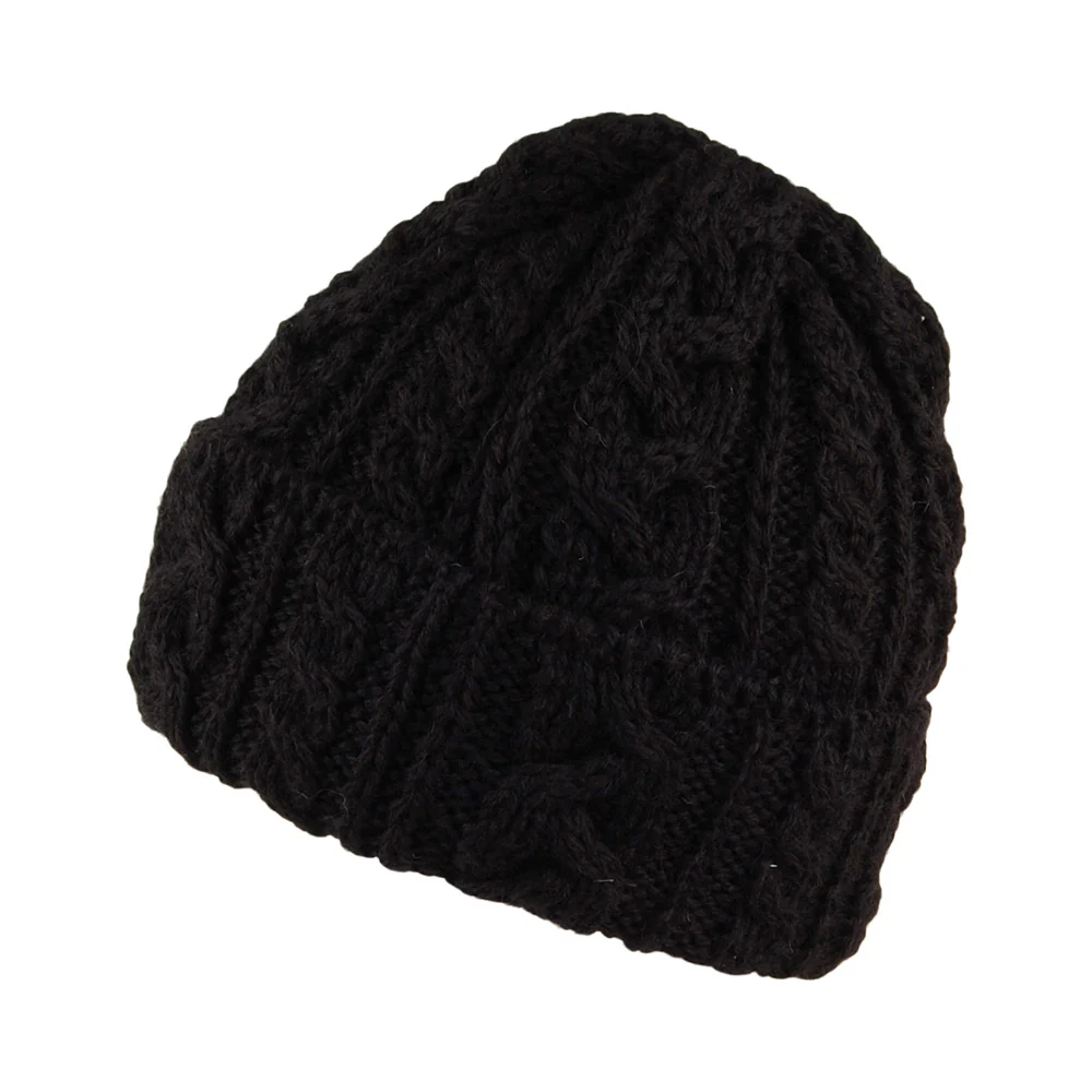 Highland 2000 Kabelstrick Beanie Mütze mit Umschlag - Schwarz
