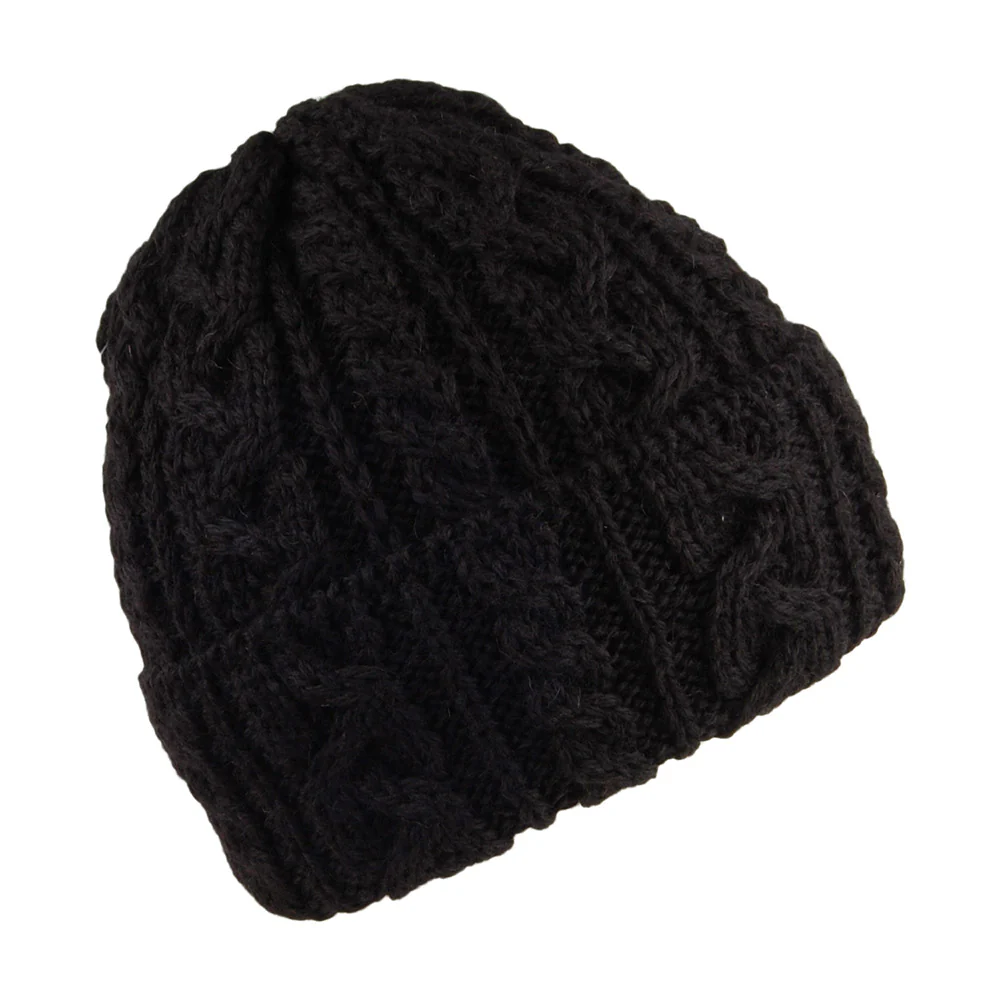 Highland 2000 Kabelstrick Beanie Mütze mit Umschlag - Schwarz - Image 2