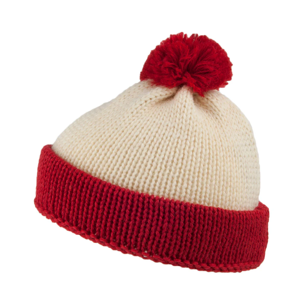 Highland 2000 Traveller Short Bommelmütze aus Englischer Wolle - Rot-Weiß