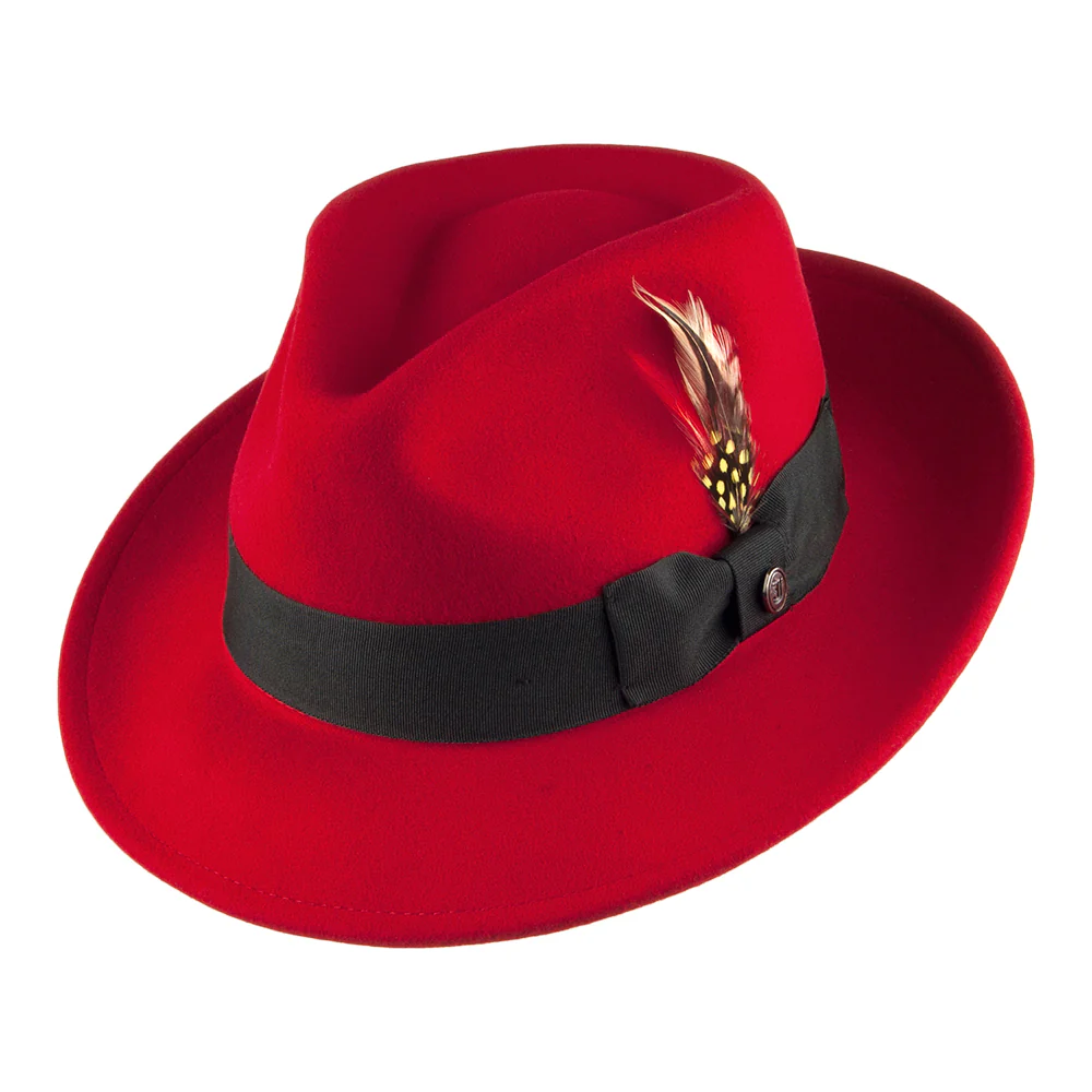 Jaxon & James C-Crown Knautschbar Fedora Hut aus Wollfilz - Rot