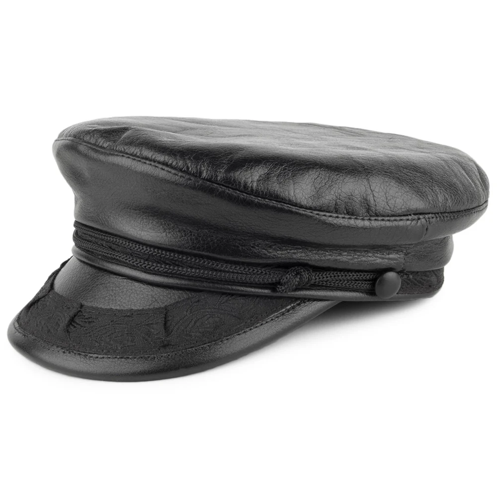 Jaxon & James Classic Griechische FIschermannsmütze aus Leder - Schwarz