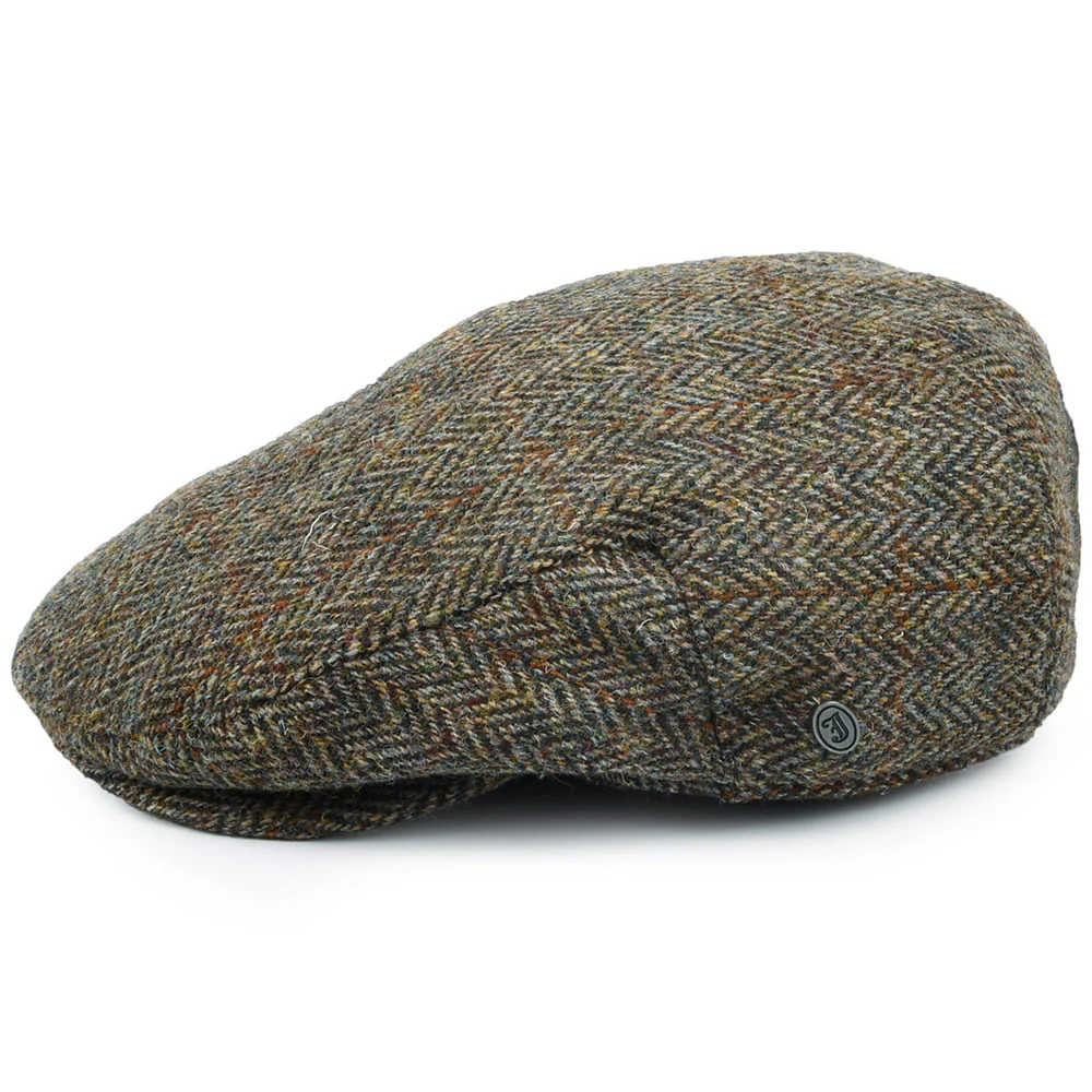 Jaxon & James Lundale HARRIS TWEED Schiebermütze mit Fischgrätmuster - Olivgrün-Braun - Image 3