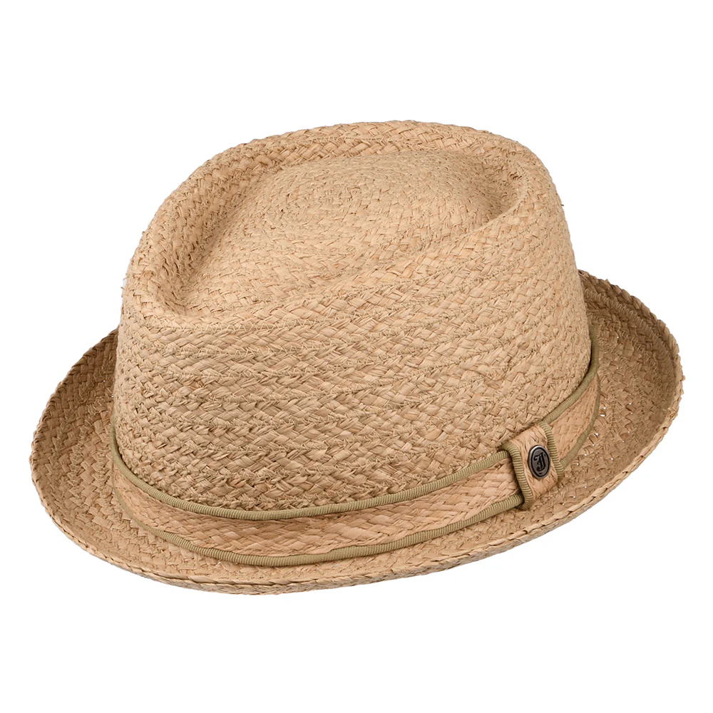 Jaxon & James Diamond Crown Pork Pie Hut aus Raffia Stroh - Natur