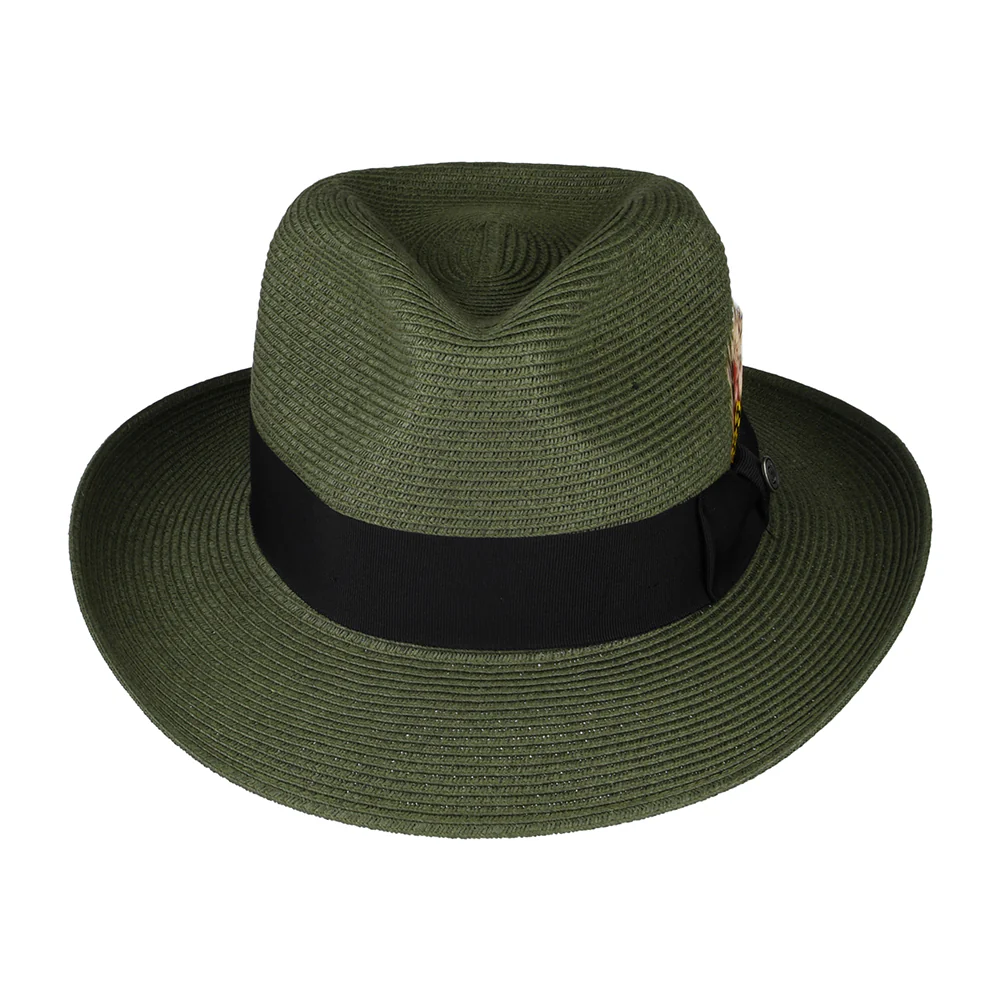 Jaxon & James Sommer C-Krone Fedora Hut aus Stroh - Olivgrün - Image 3