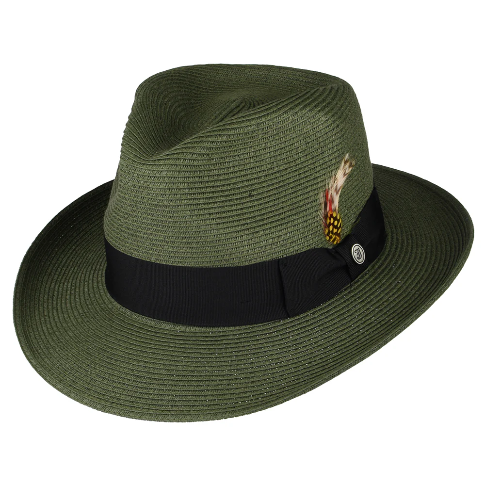 Jaxon & James Sommer C-Krone Fedora Hut aus Stroh Olivgrün Großhandel
