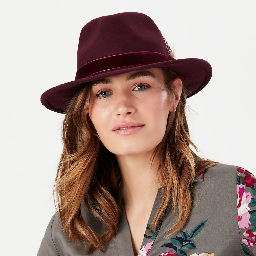 Joules Fedora Hut aus Wollfilz mit Samt-Hutband II - Granatrot - Image 4