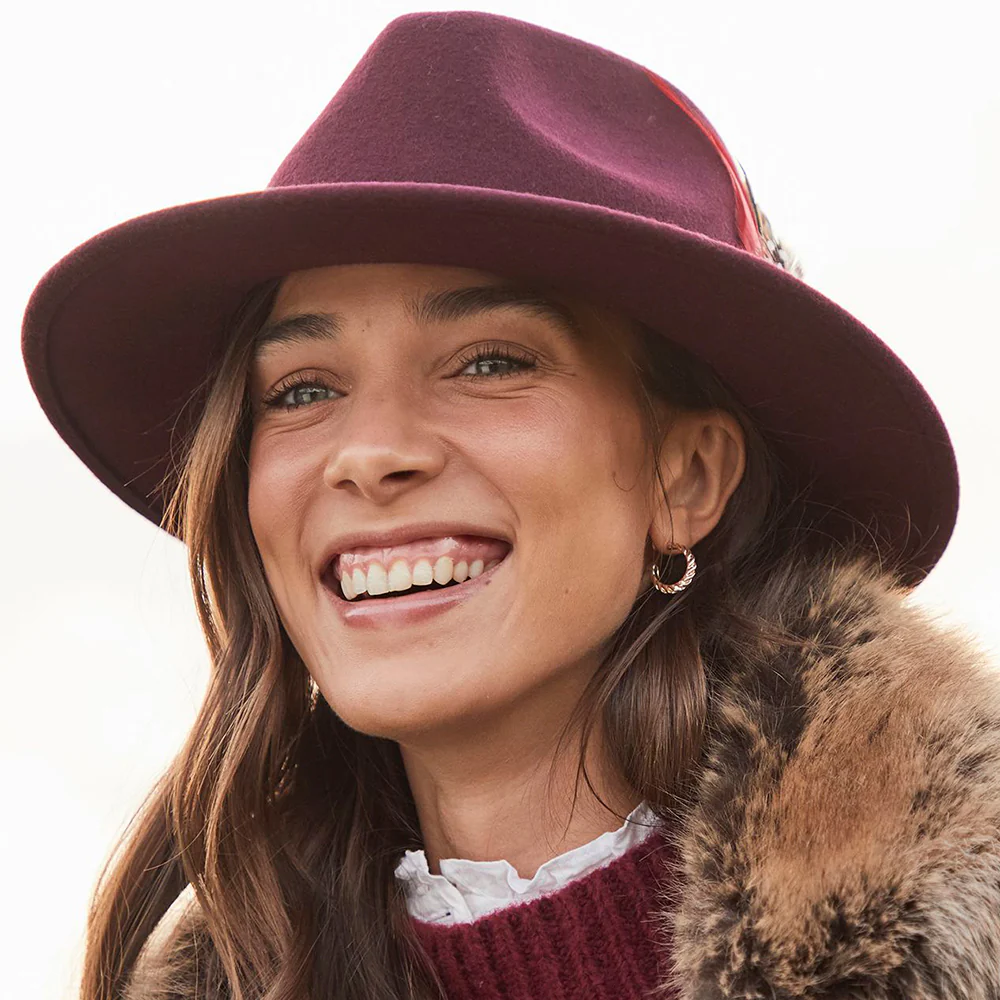 Joules Fedora Hut aus Wollfilz mit Samt-Hutband III - Granatrot - Image 4