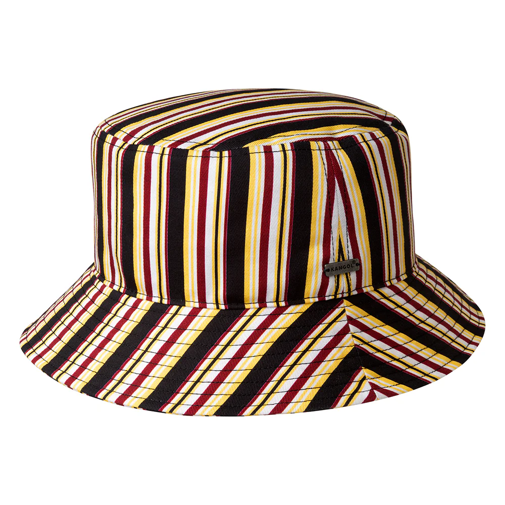 Kangol 70s Stripe Fischerhut - Schwarz-Weinrot-Gelb