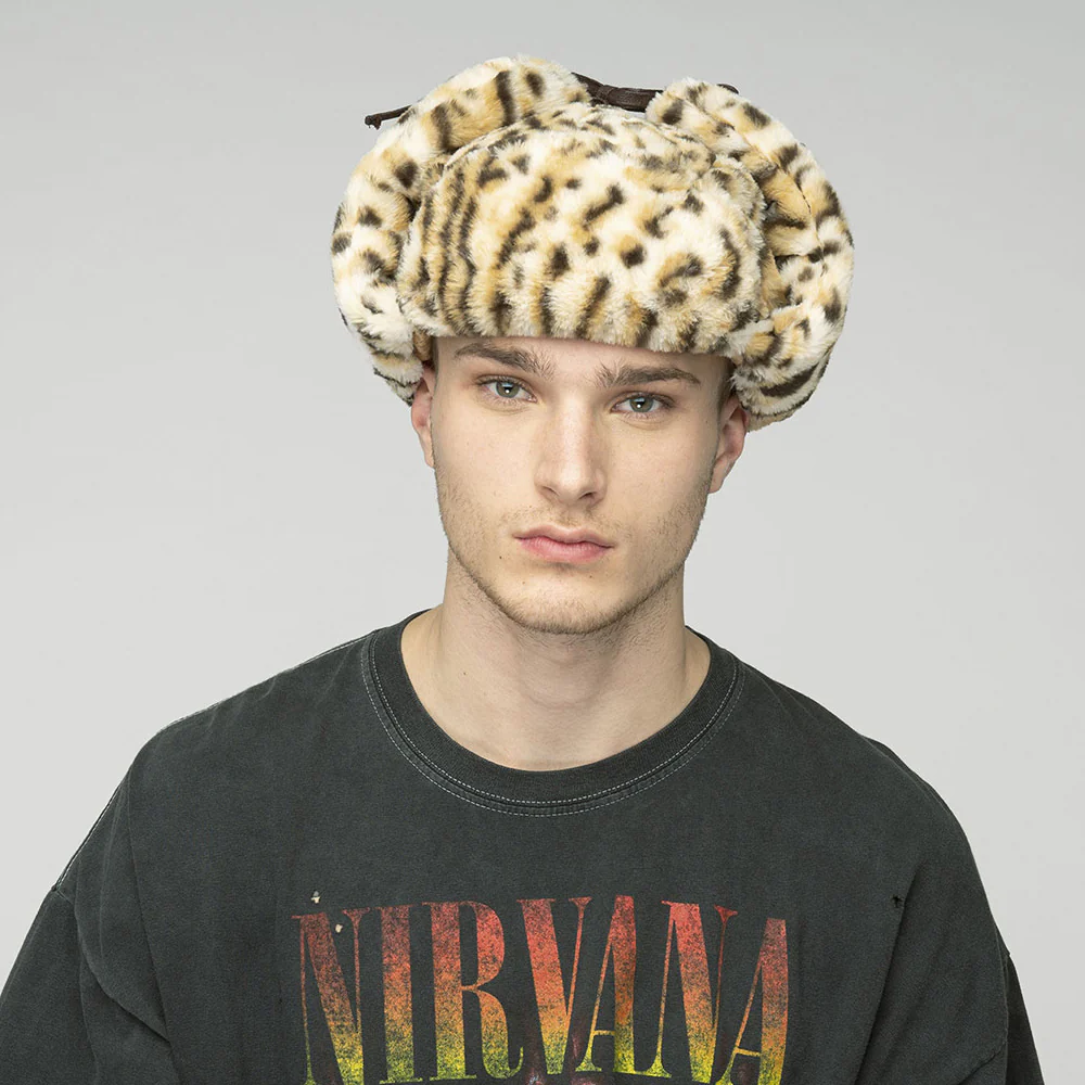 Kangol Fliegermütze aus Kunstfell - Schnee-Leopardenmuster - Image 4