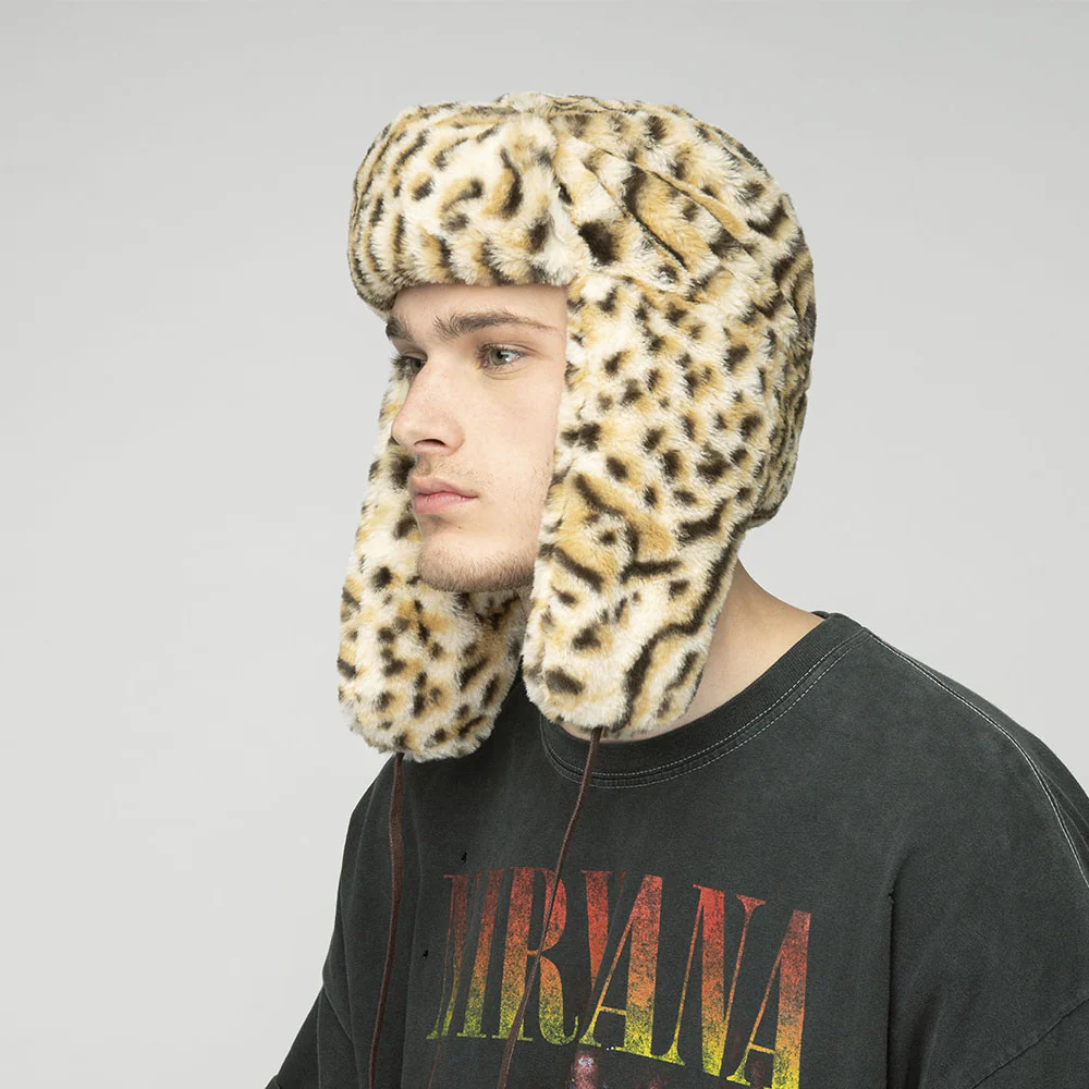 Kangol Fliegermütze aus Kunstfell - Schnee-Leopardenmuster - Image 5