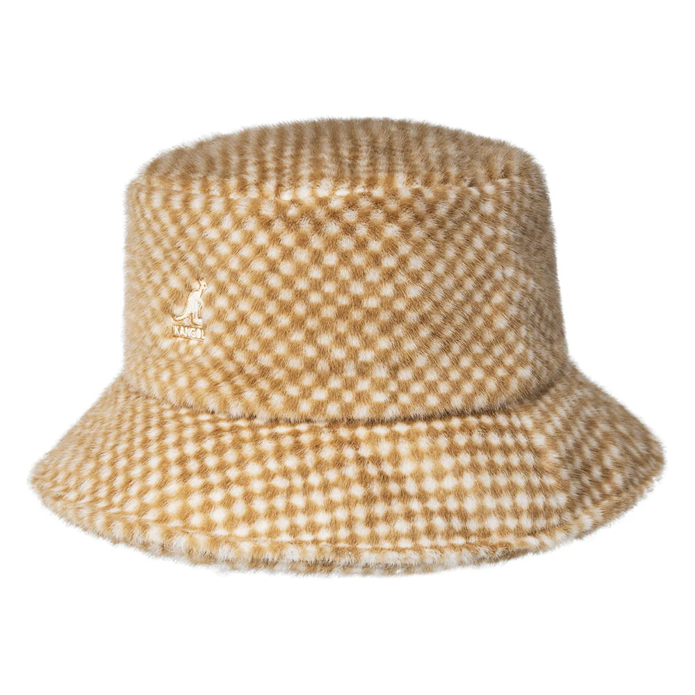Kangol Kunstfell Fischerhut mit Karomuster - Hellbraun