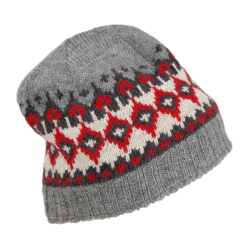 Kusan Beanie Mütze Fine Gauge im Feinstrickmuster - Grau-Rot - Image 2