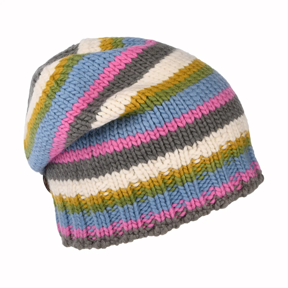 Kusan Button Down Beanie Mütze gestreift - Hellblau-Rosa-Creme - Image 2