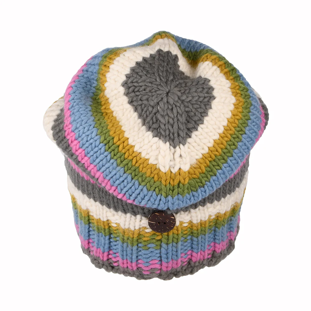 Kusan Button Down Beanie Mütze gestreift - Hellblau-Rosa-Creme - Image 3