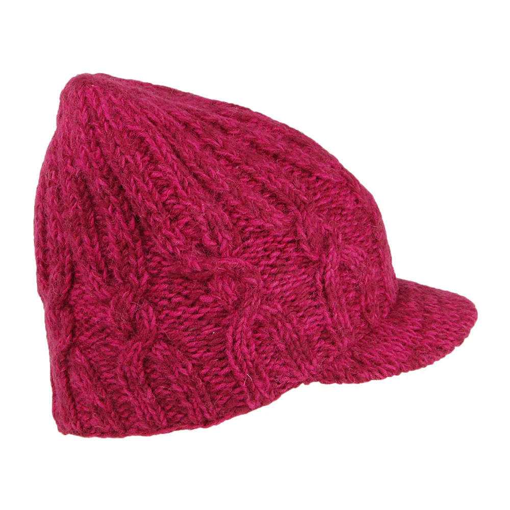 Kusan Beanie Mütze mit Visier im Zopfstrickmuster - Rosa - Image 2