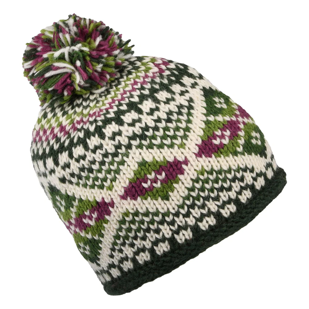 Kusan Big Diamond Bommelmütze Fair Isle - Olivgrün-Multi - Image 2
