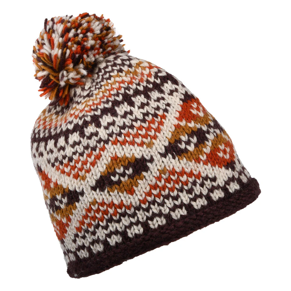 Kusan Big Diamond Bommelmütze Fair Isle - Orange-Multi - Image 2