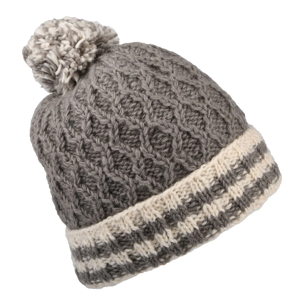 Kusan Bommelmütze mit gestreiftem Umschlag Diamond Knit - Grau-Multi - Image 2