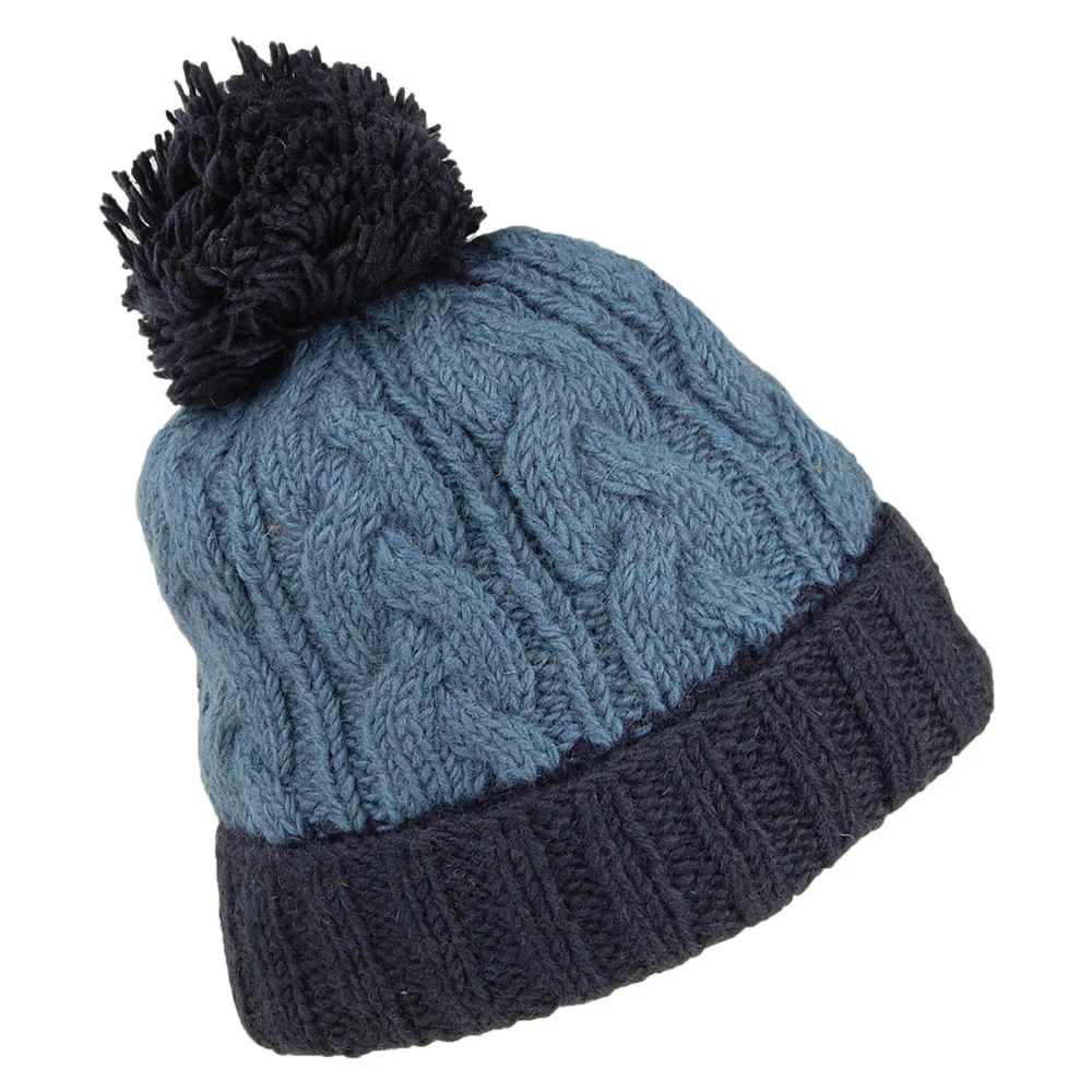 Kusan 2-Tone Turn Up Bommelmütze mit Zopfstrickmuster - Blau-Marineblau - Image 2