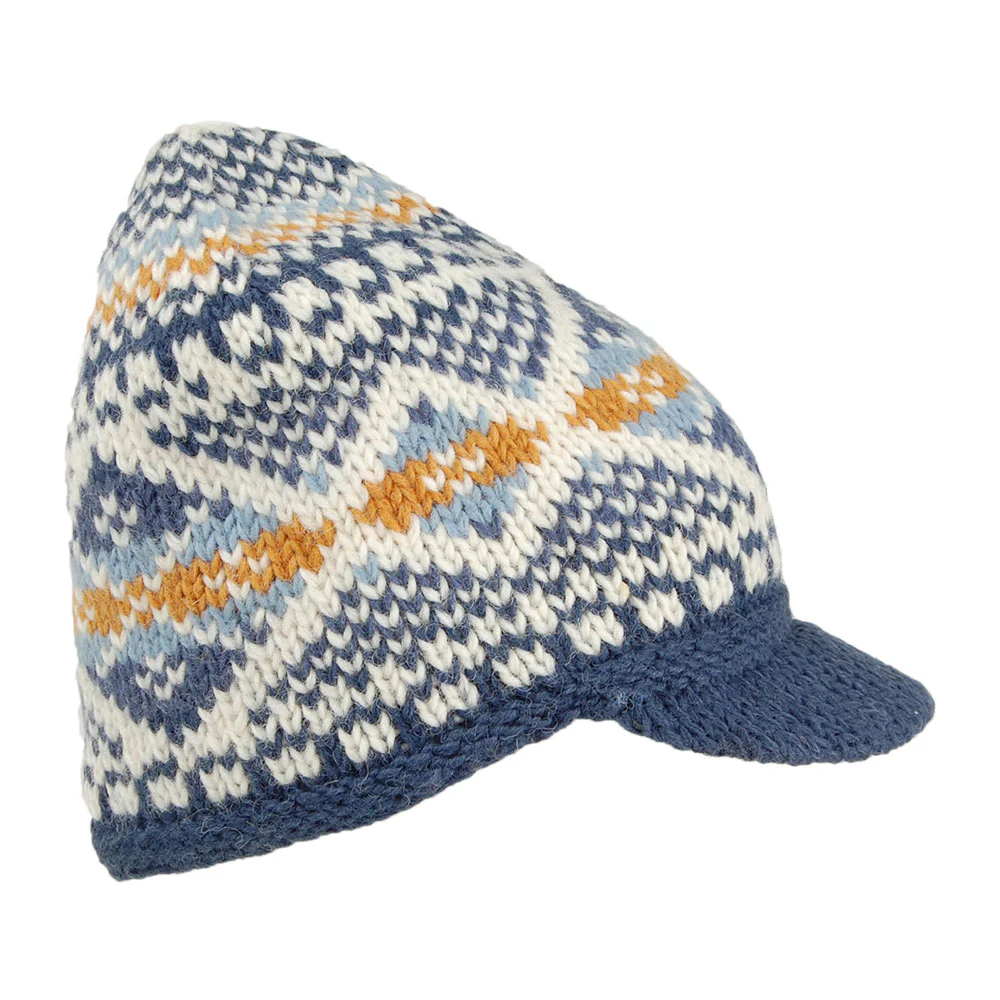 Kusan Brooklyn Beanie Mütze mit Visier Fair Isle - Blau - Image 2