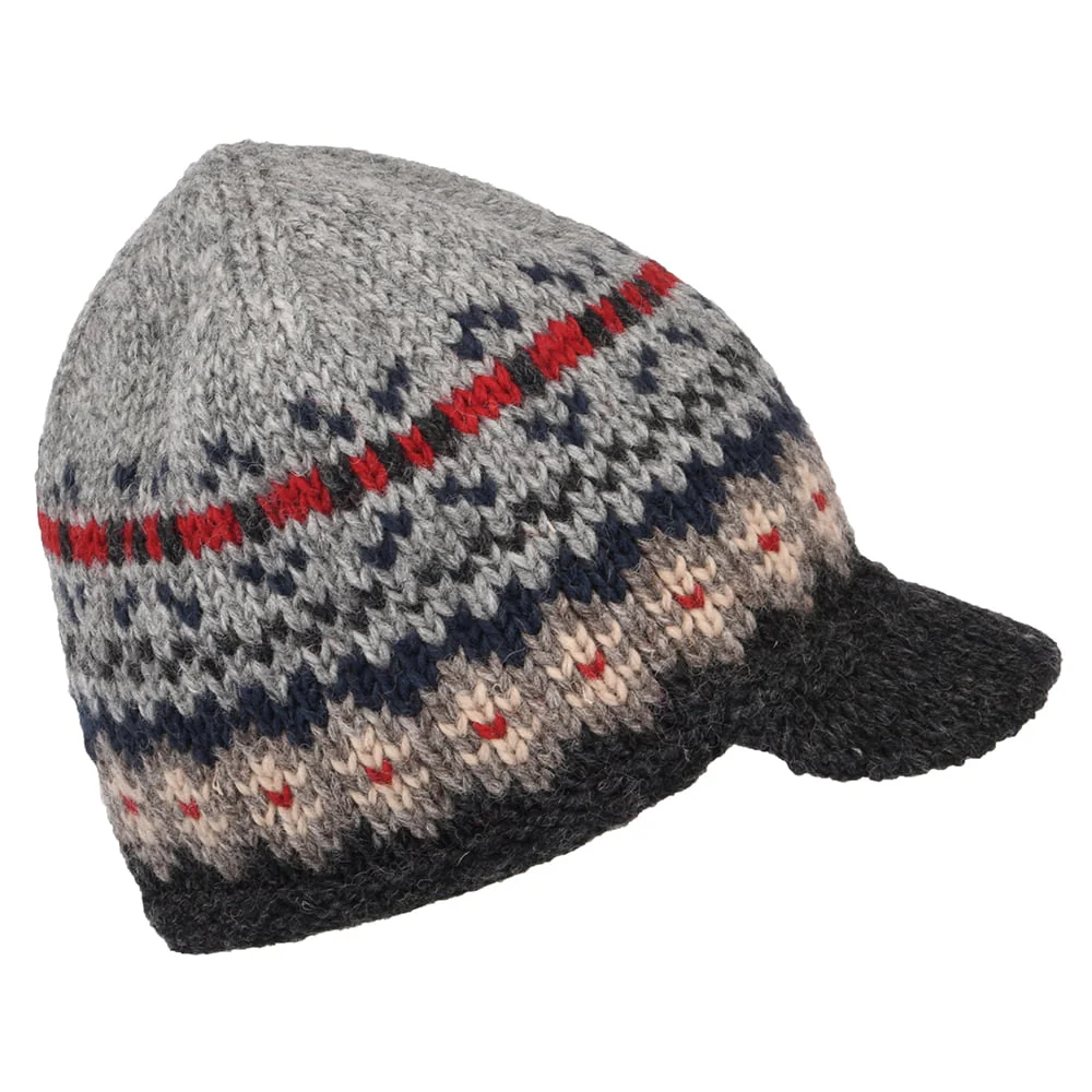 Kusan Brooklyn Beanie Mütze mit Visier Fair Isle - Grau-Anthrazit - Image 2