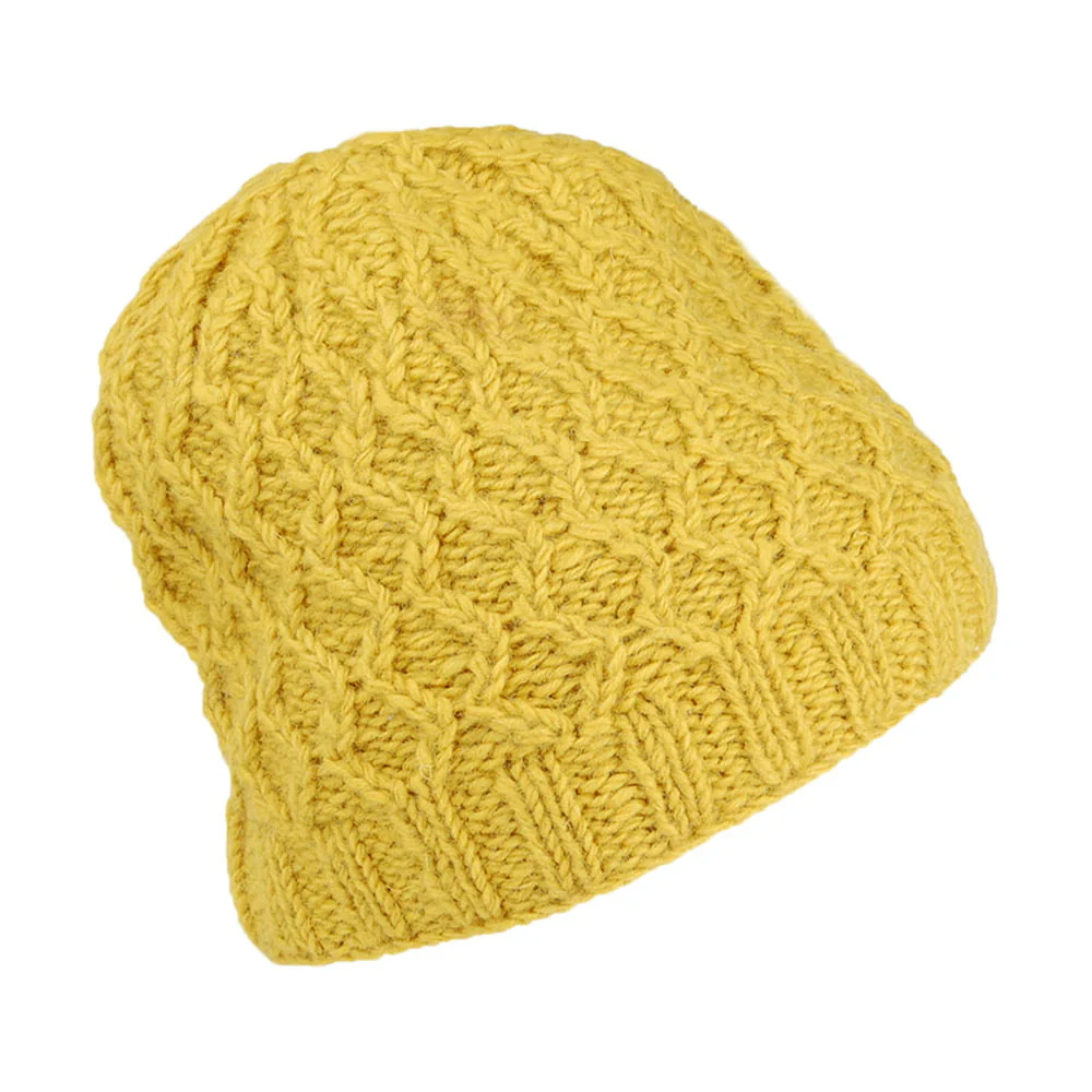 Kusan Brooklyn Beanie Mütze mit Zopfstrickmuster - Gelb - Image 2