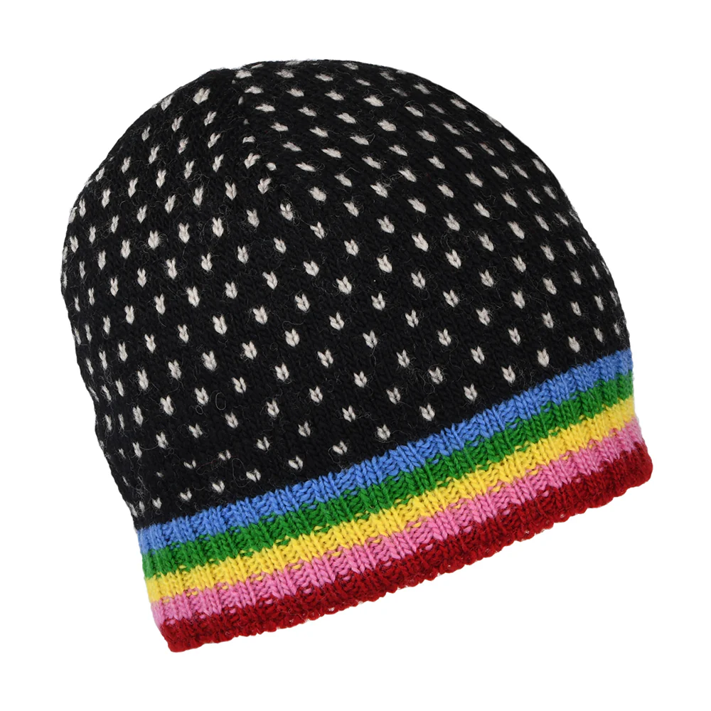 Kusan Brooklyn Fine Gauge Blume Beanie Mütze - Schwarz-Multi - Image 2