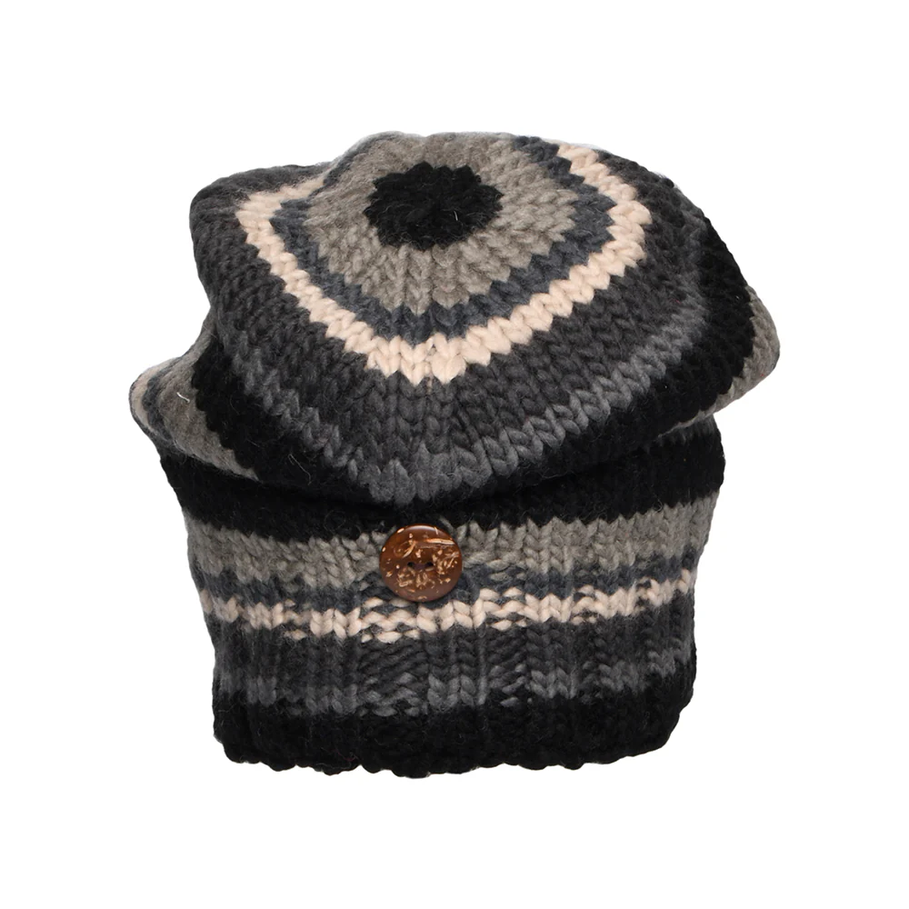Kusan Button Down Beanie Mütze gestreift - Schwarz-Grau - Image 3